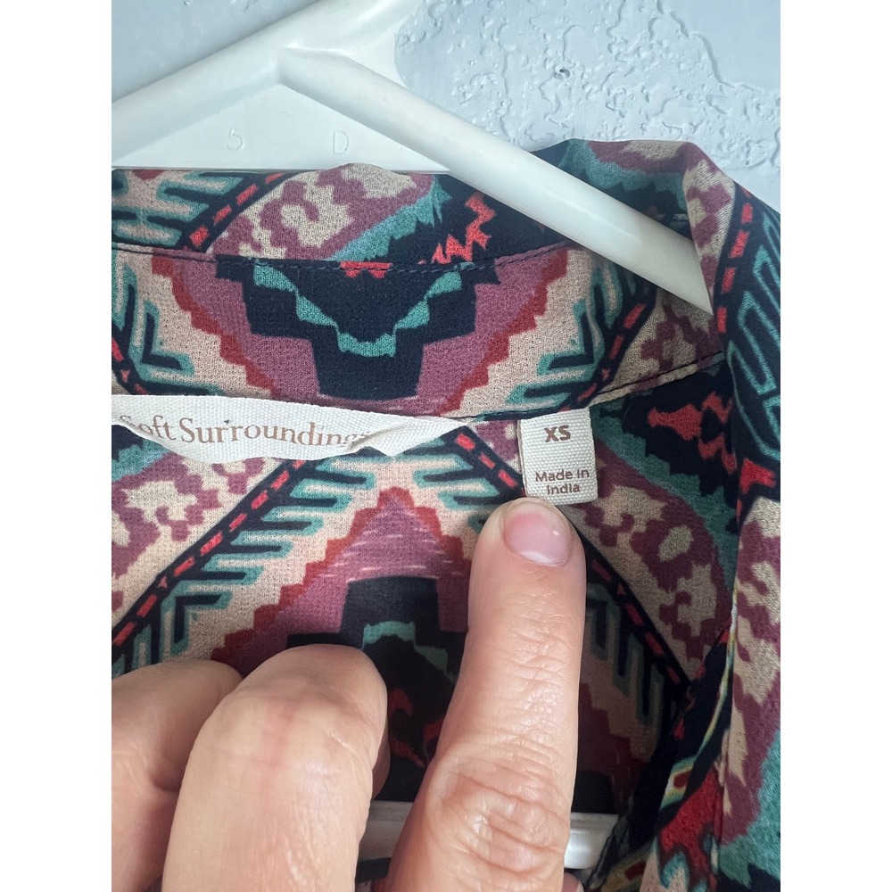 Soft Surroundings Navy Tribal iKat Print Button Up Tunic Top Kimono Jacket Sz XS - Picture 4 of 10